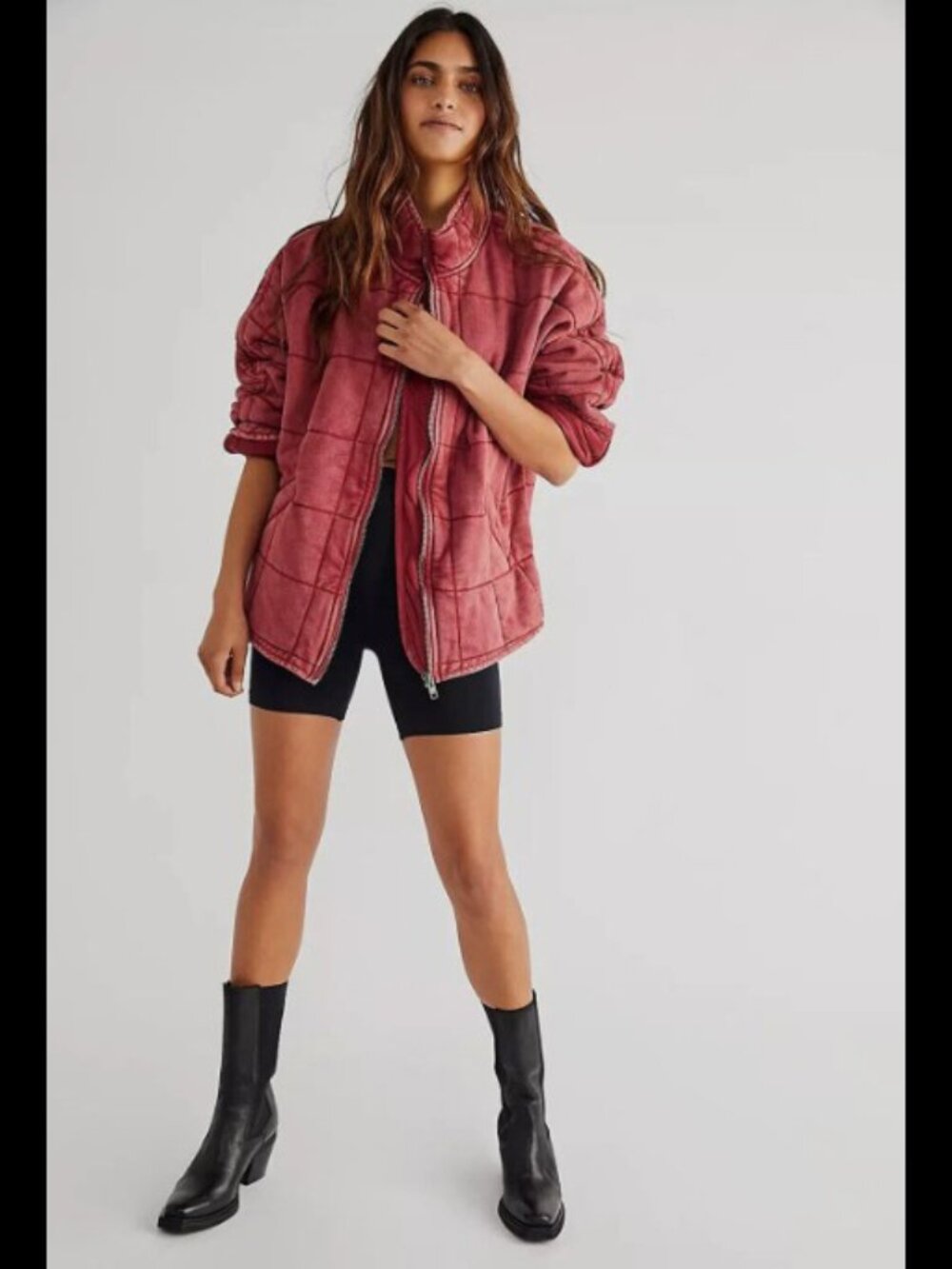 Free People Dolman Quilted Knit Jacket Top Oversized Zip-up Slouchy L
